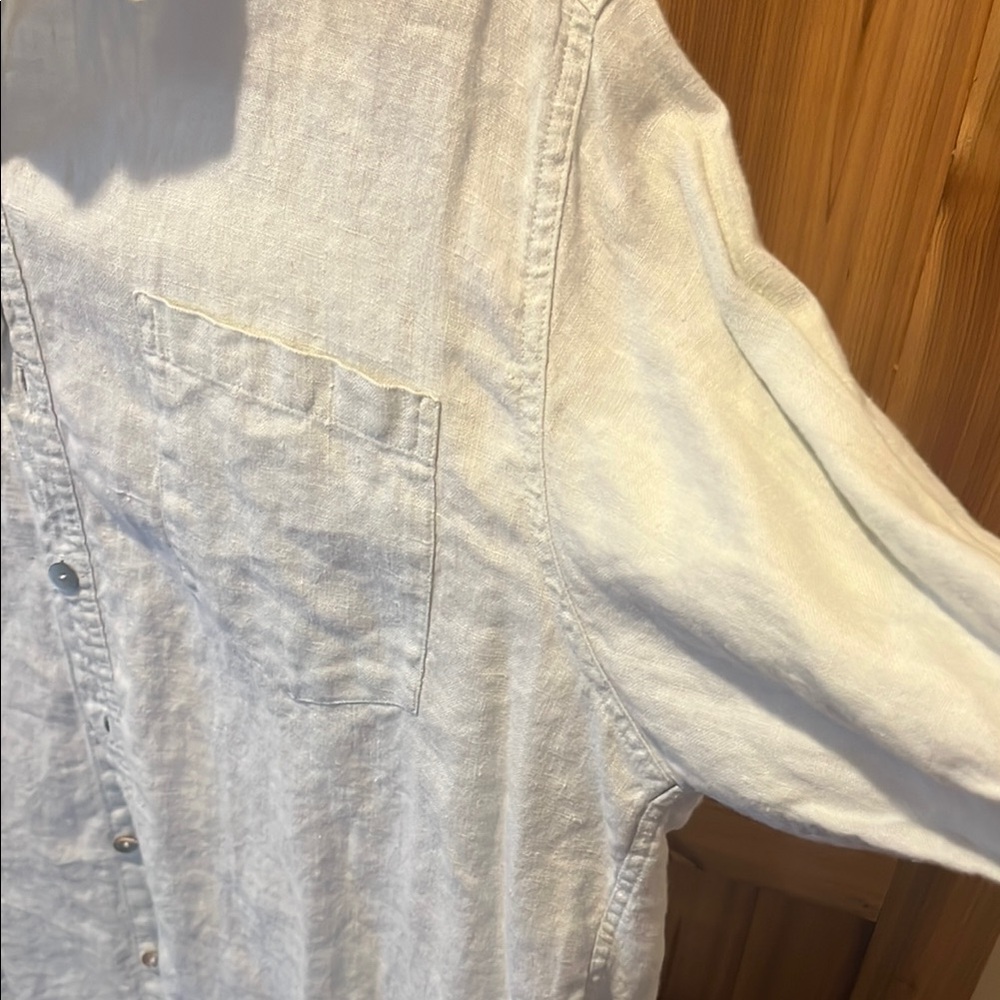Chico's Soft Blue/Green Button-Up 100% Linen - Picture 6 of 12